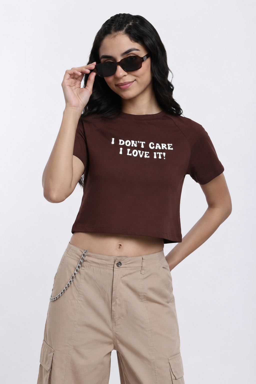 Chocolate Raglan Sleeves Boxy Fit T-Shirt For Women - Image 1