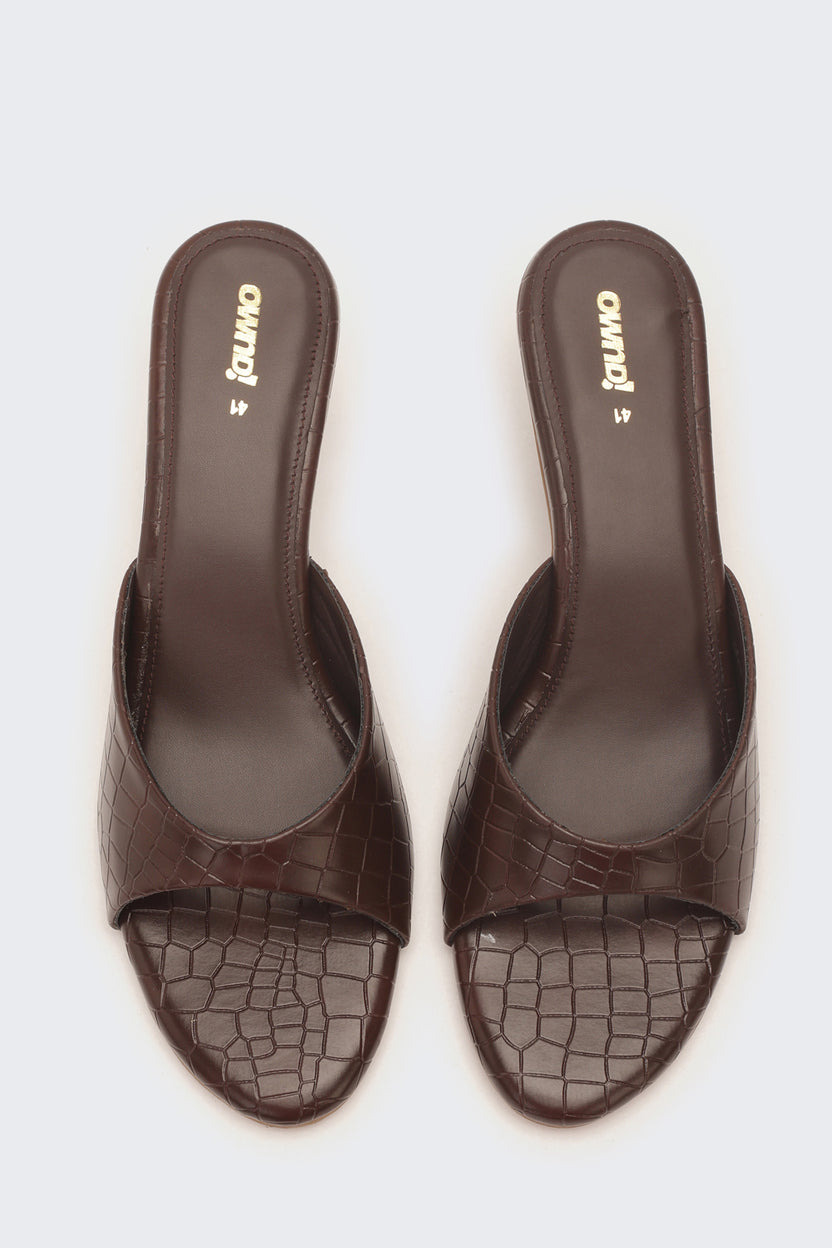 Brown Textured Heels for Women - Image 4