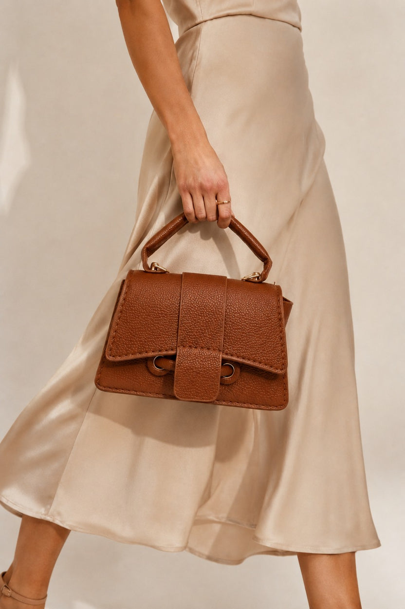 Brown Textured Mini Handbag for Women - Image 1