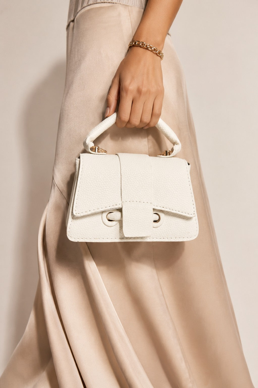 Minimal off White Textured Mini Handbag for Women - Image 1