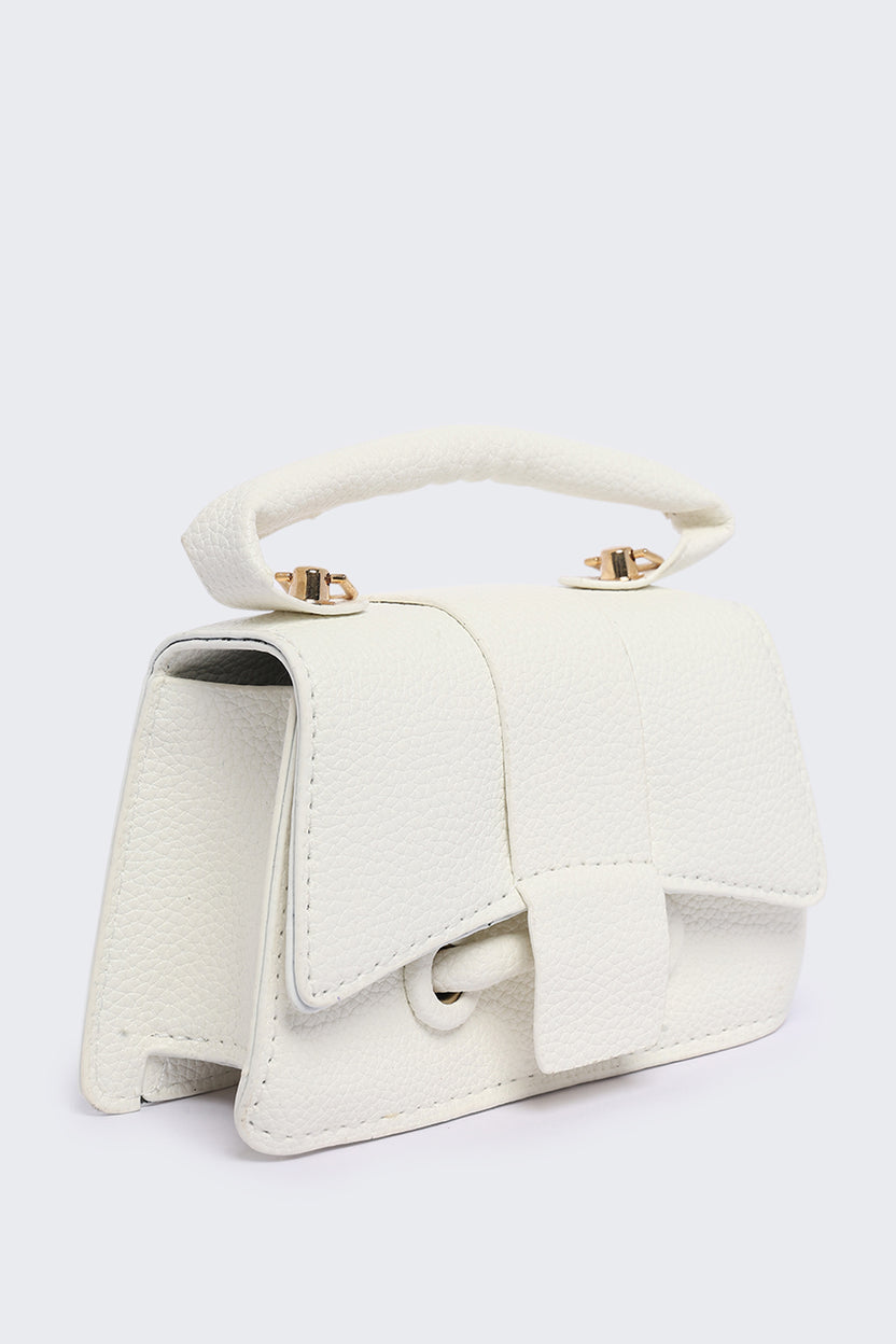 Minimal off White Textured Mini Handbag for Women - Image 4