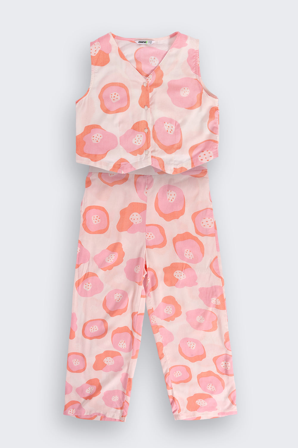Coral All Over Printed Regular Fit Co-ord Set for Tweens Girls - Image 2