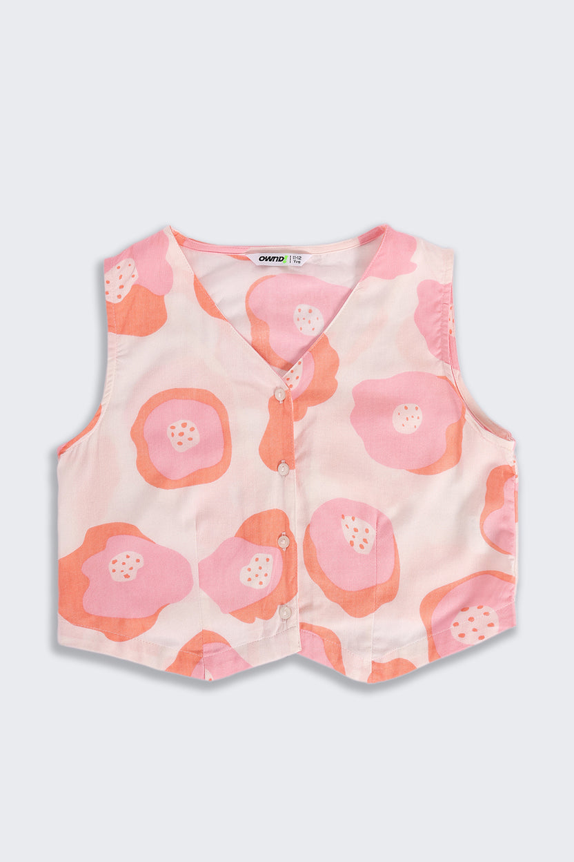 Coral All Over Printed Regular Fit Co-ord Set for Tweens Girls - Image 3