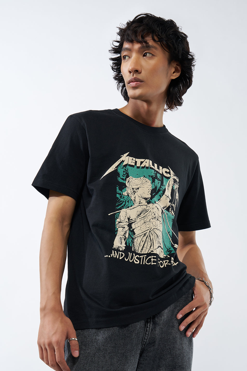 Black Graphic Printed Regular Fit T-Shirt for Men - Image 2