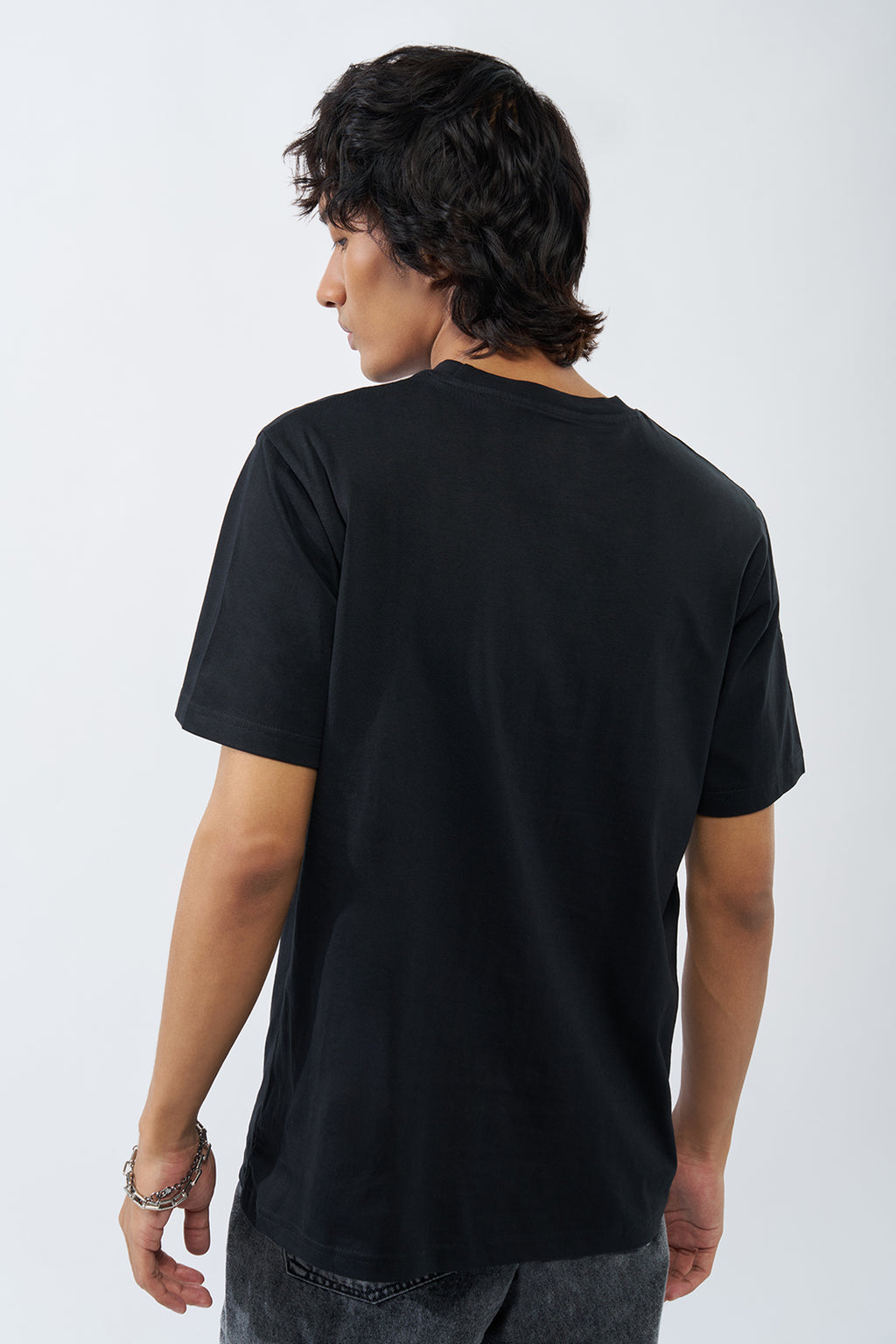 Black Graphic Printed Regular Fit T-Shirt for Men - Image 5