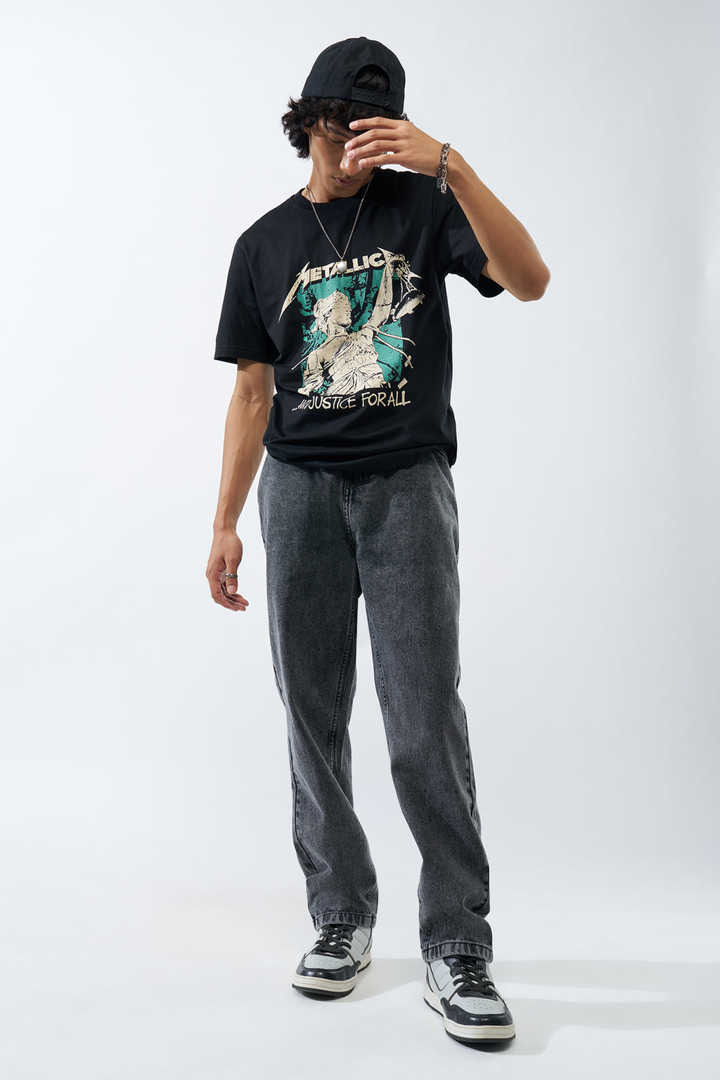 Black Graphic Printed Regular Fit T-Shirt for Men - Image 6