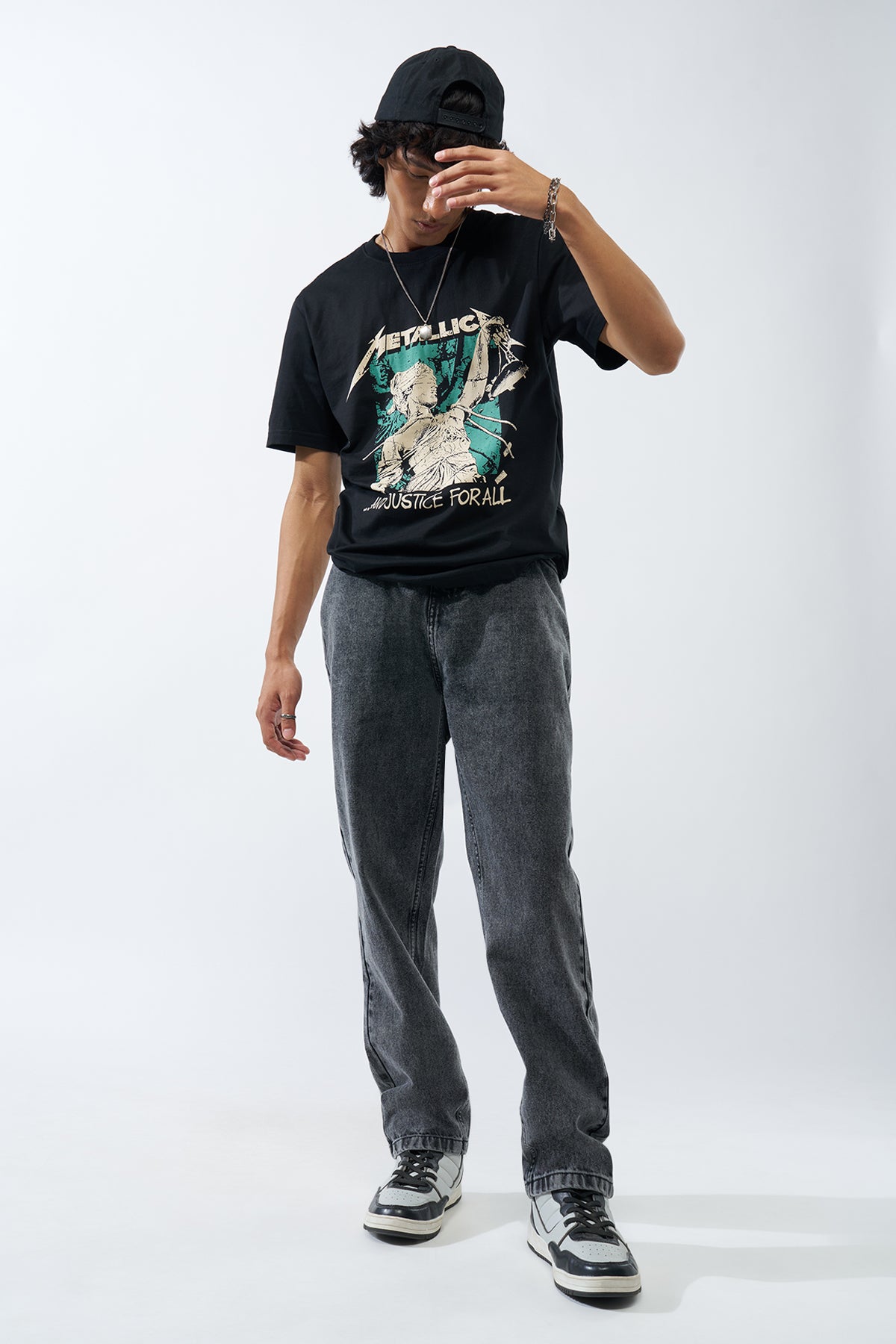 Black Graphic Printed Regular Fit T-Shirt for Men - Image 6