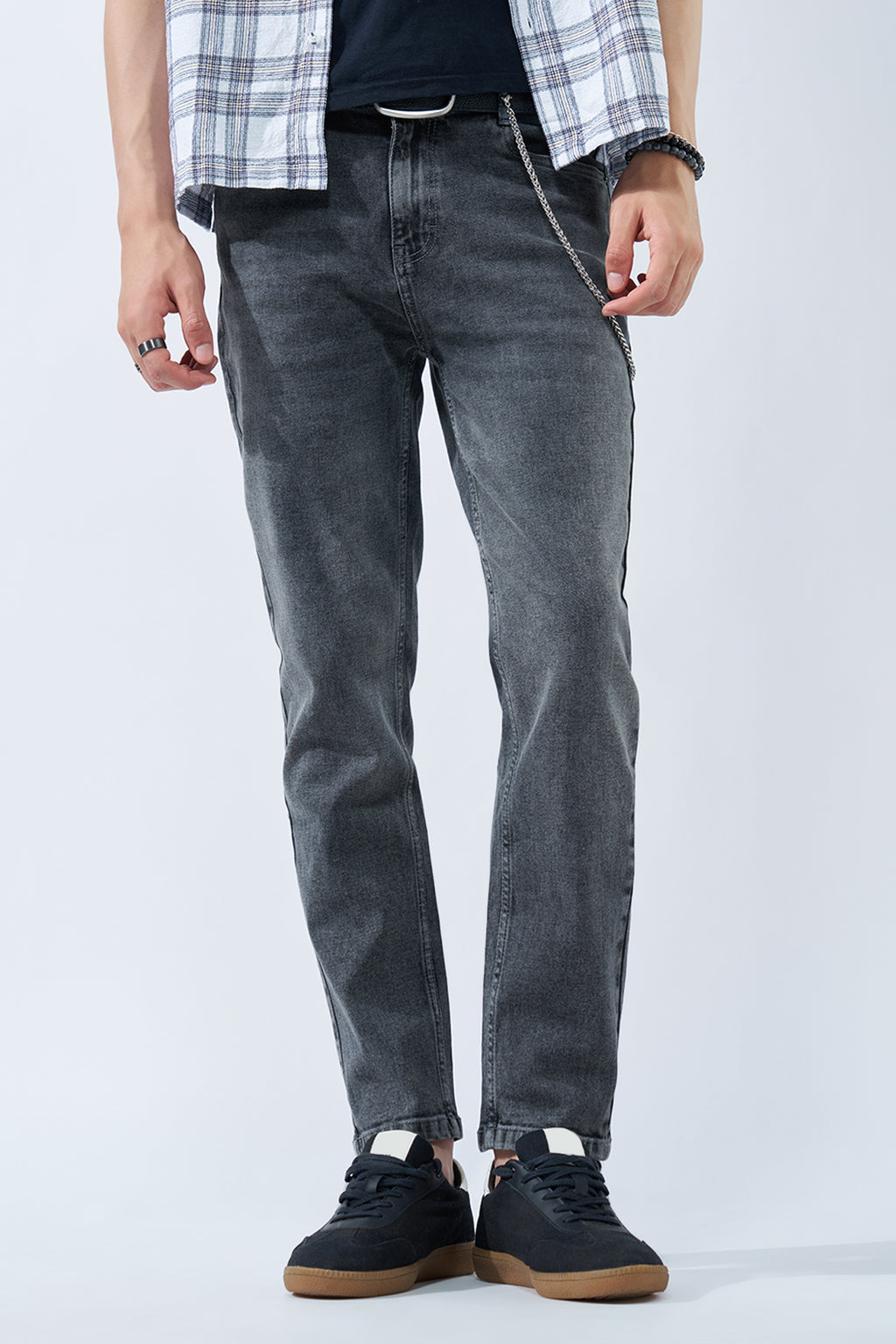 Charcoal Washed Slim Fit Jeans For Men - Image 1