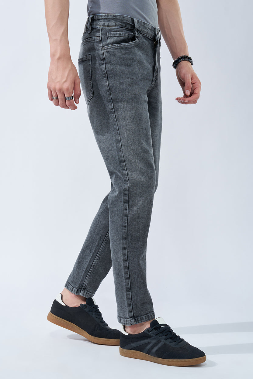 Charcoal Washed Slim Fit Jeans For Men - Image 4