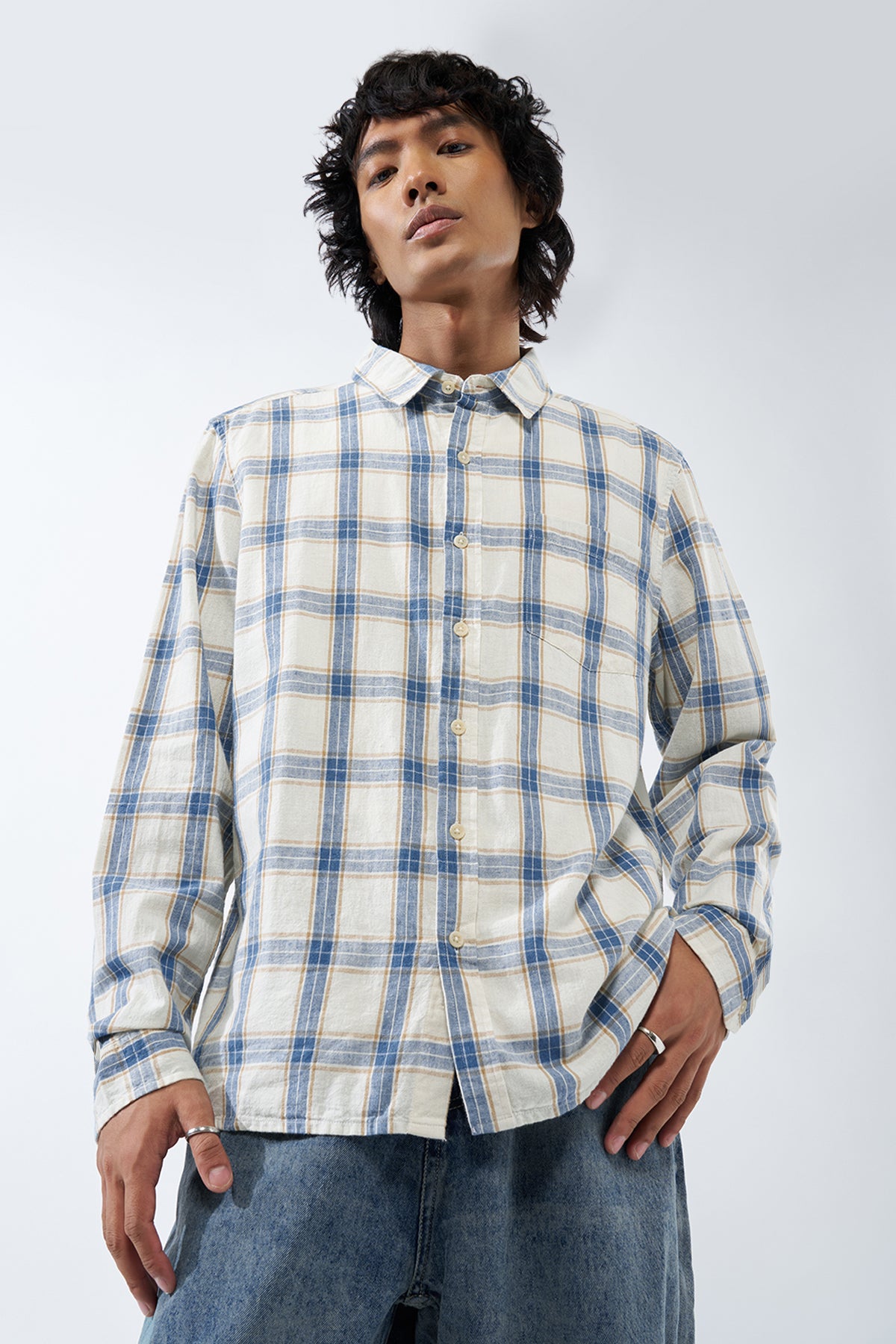 Blue Checked Regular Fit Shirt for Men - Image 2