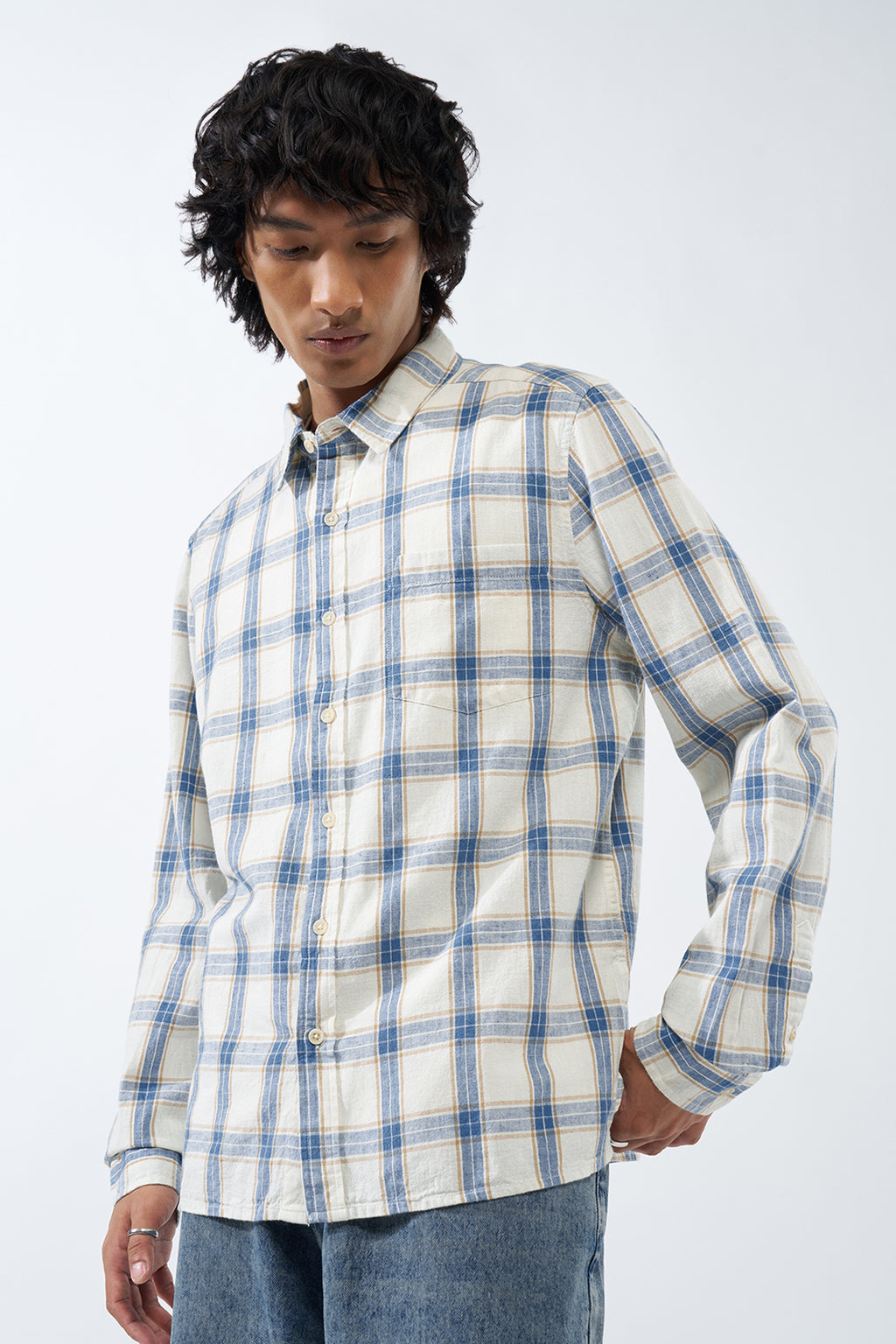 Blue Checked Regular Fit Shirt for Men - Image 4