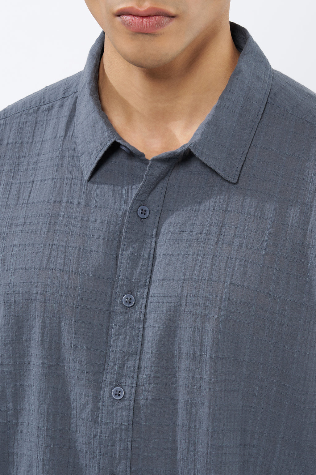 Blue Textured Regular Fit Shirt for Men - Image 3