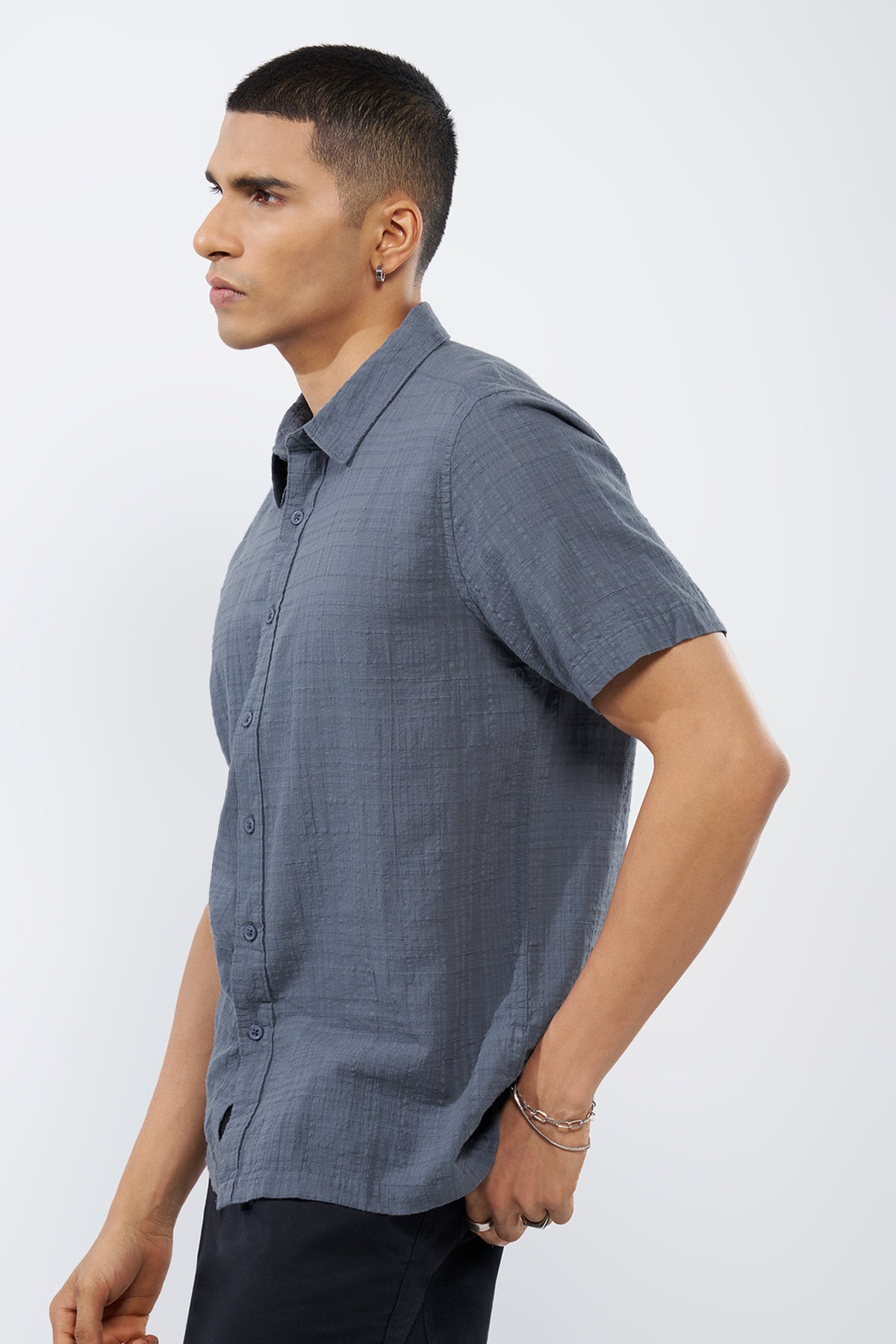 Blue Textured Regular Fit Shirt for Men - Image 4