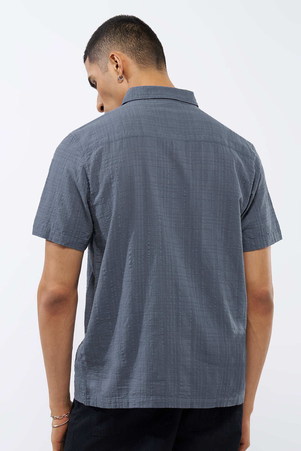 Blue Textured Regular Fit Shirt for Men - Image 5