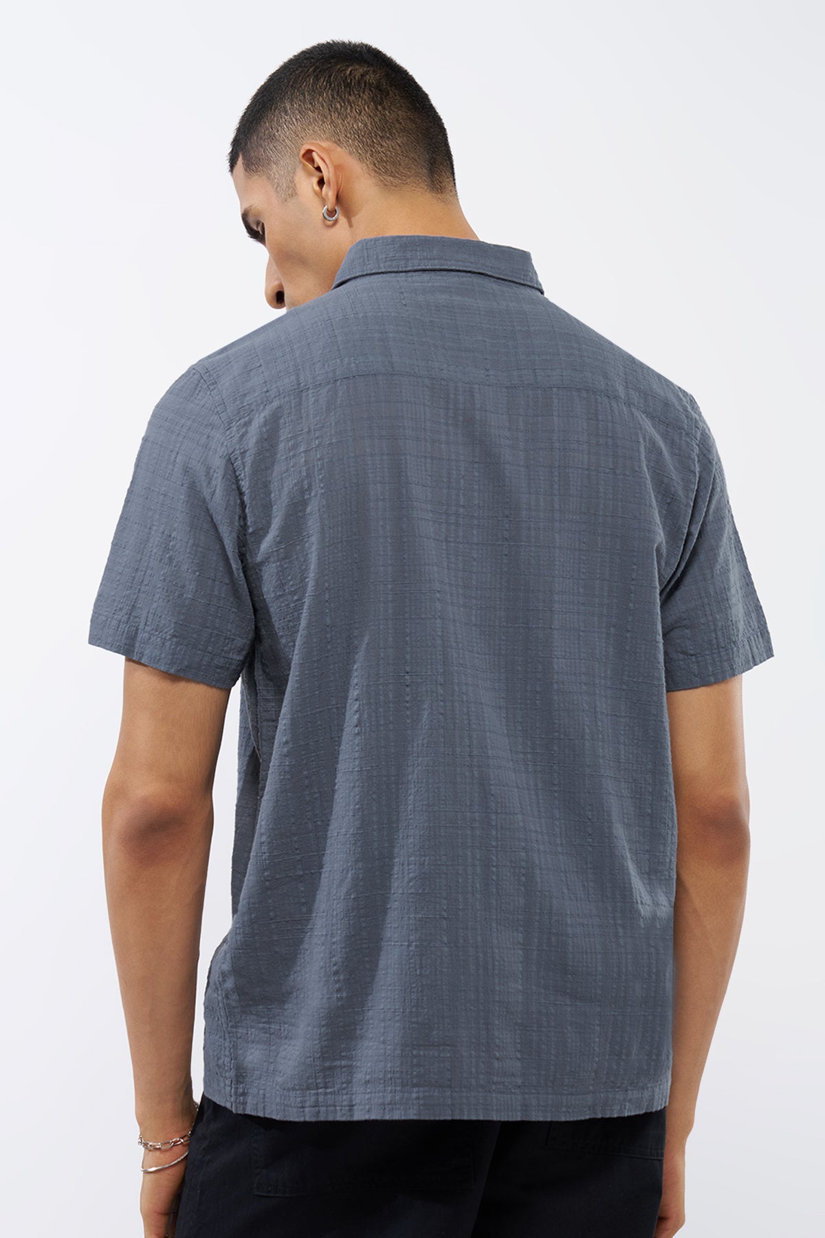 Blue Textured Regular Fit Shirt for Men - Image 5