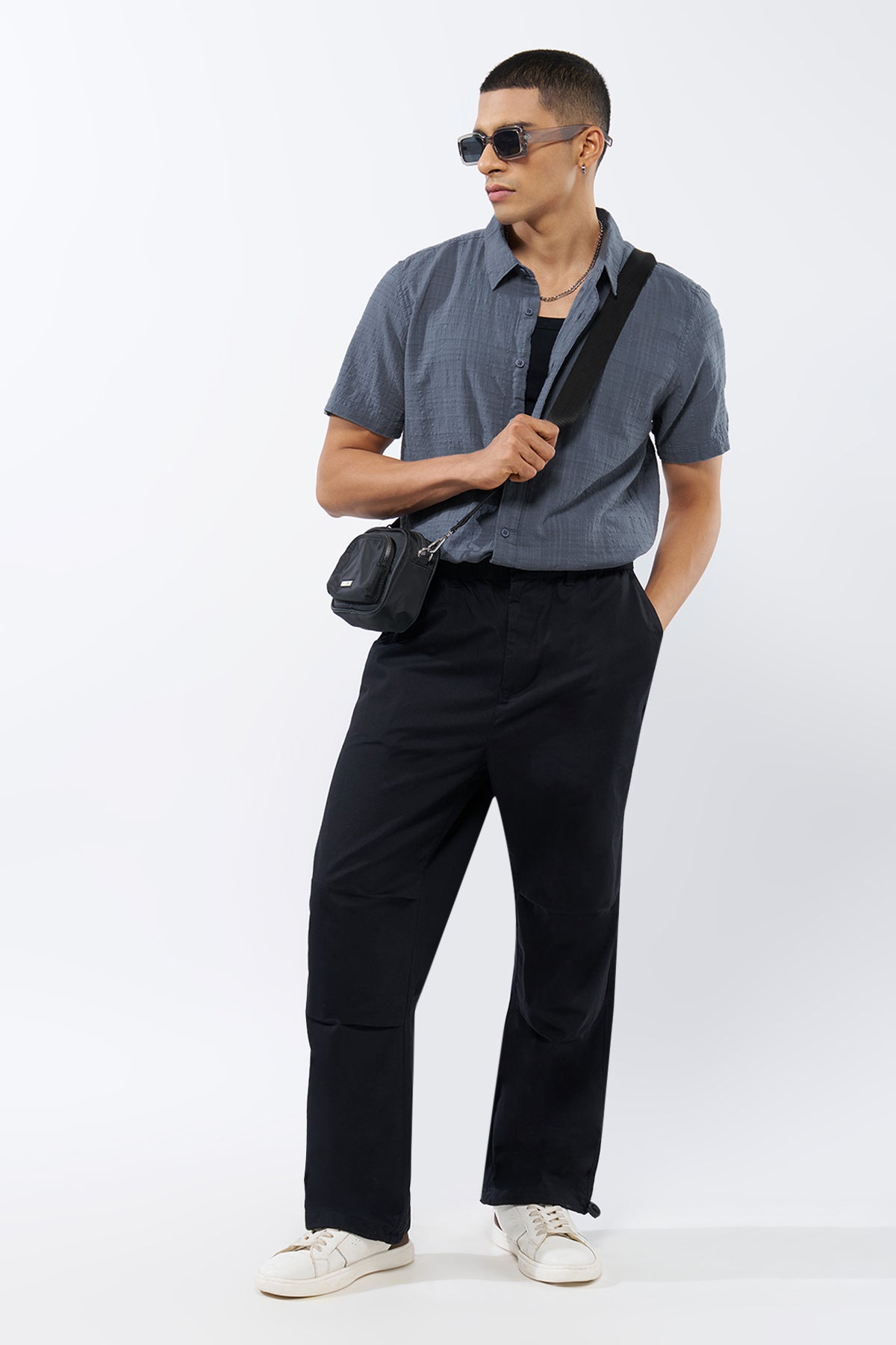 Blue Textured Regular Fit Shirt for Men - Image 6