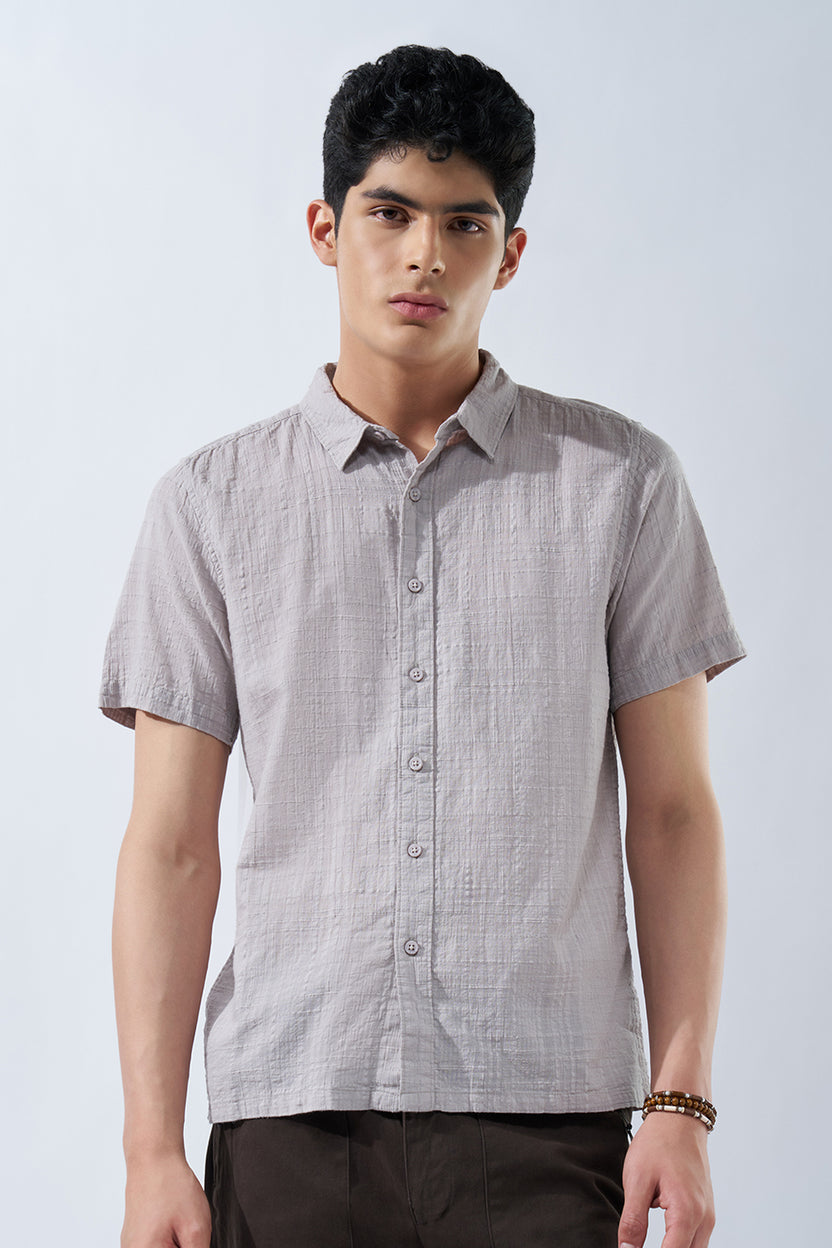 Beige Textured Cotton Shirt for Men - Image 2