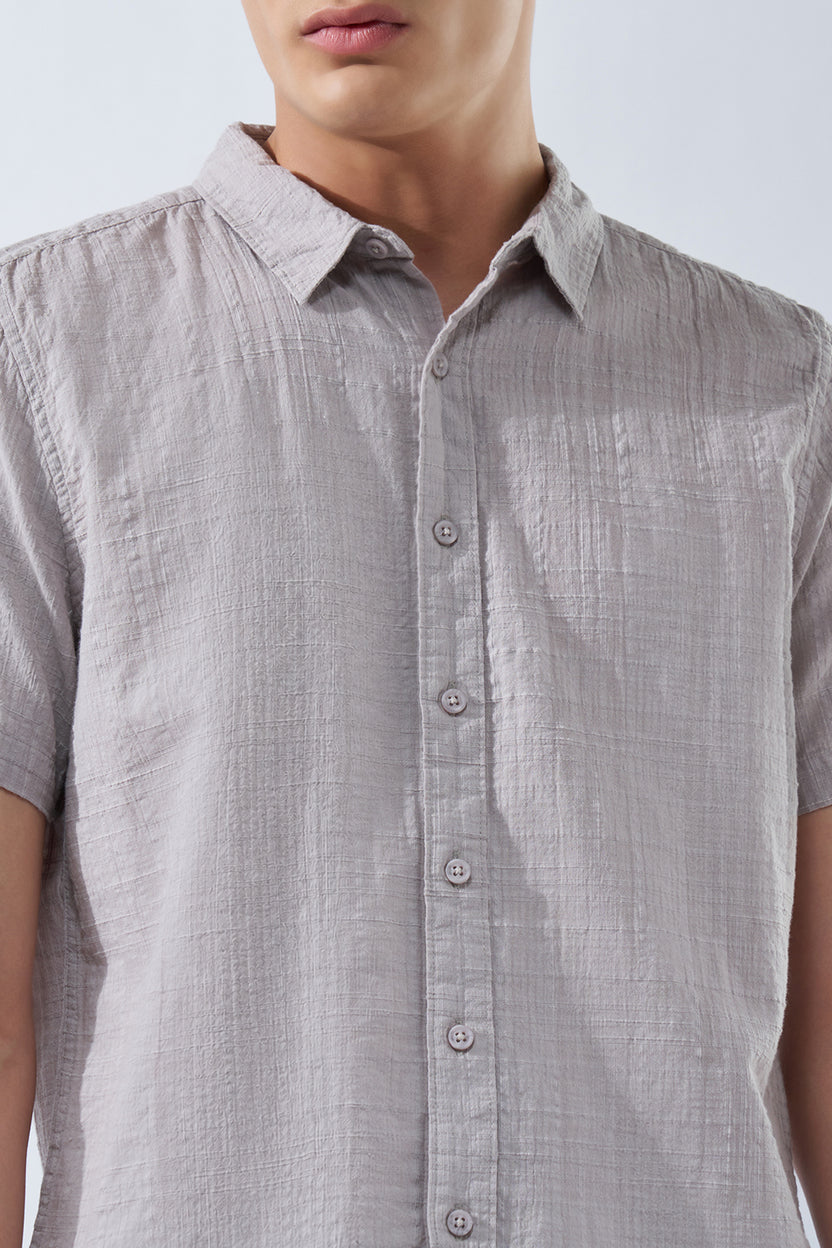 Beige Textured Cotton Shirt for Men - Image 7