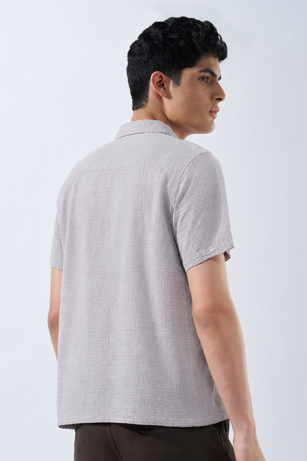 Beige Textured Cotton Shirt for Men - Image 5