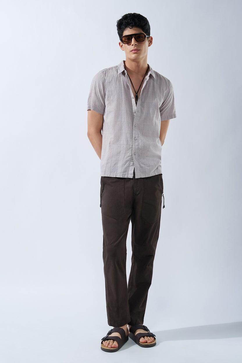 Beige Textured Cotton Shirt for Men - Image 6