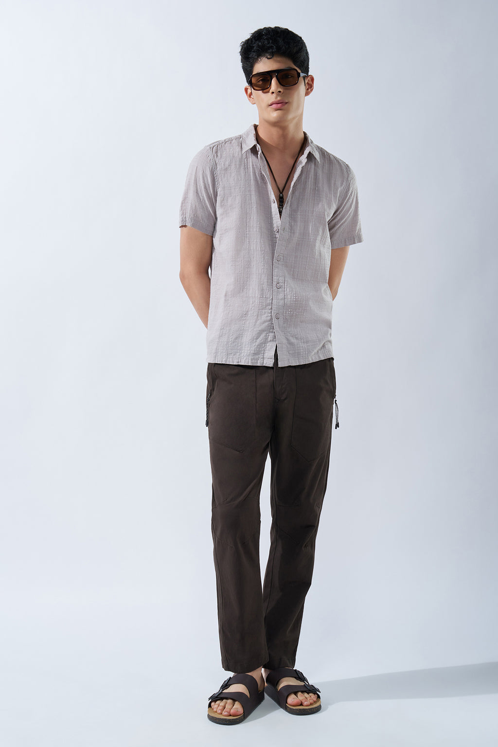 Beige Textured Cotton Shirt for Men - Image 6