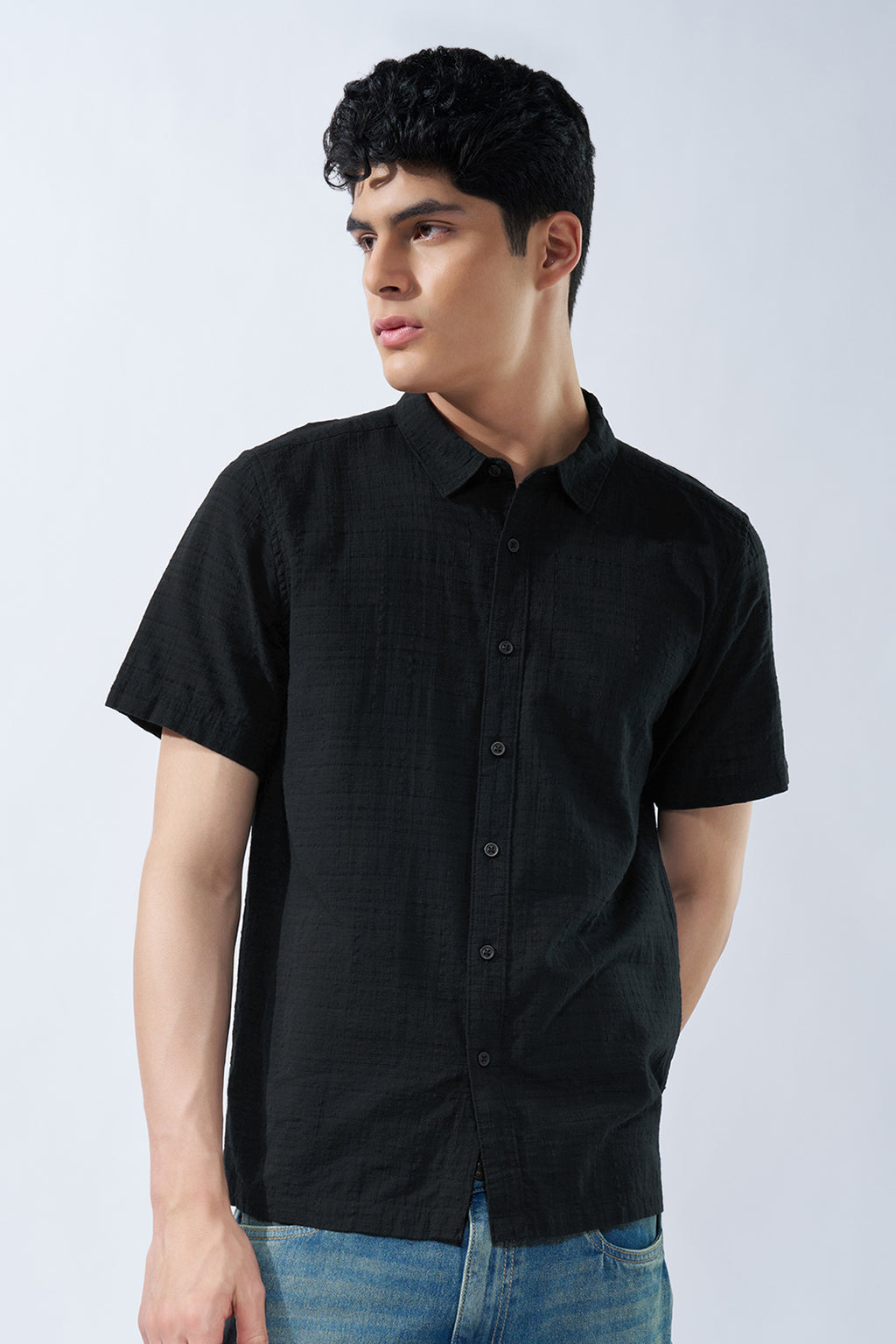 Black Textured Shirt for Men - Image 2