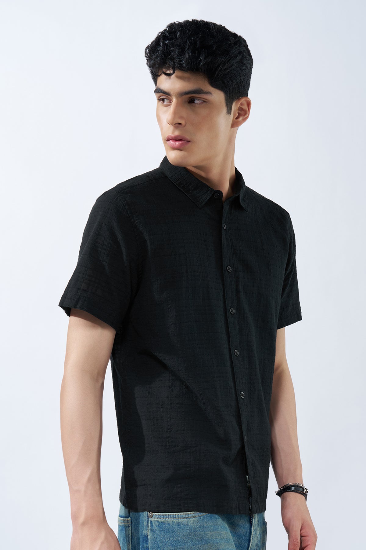 Black Textured Shirt for Men - Image 4