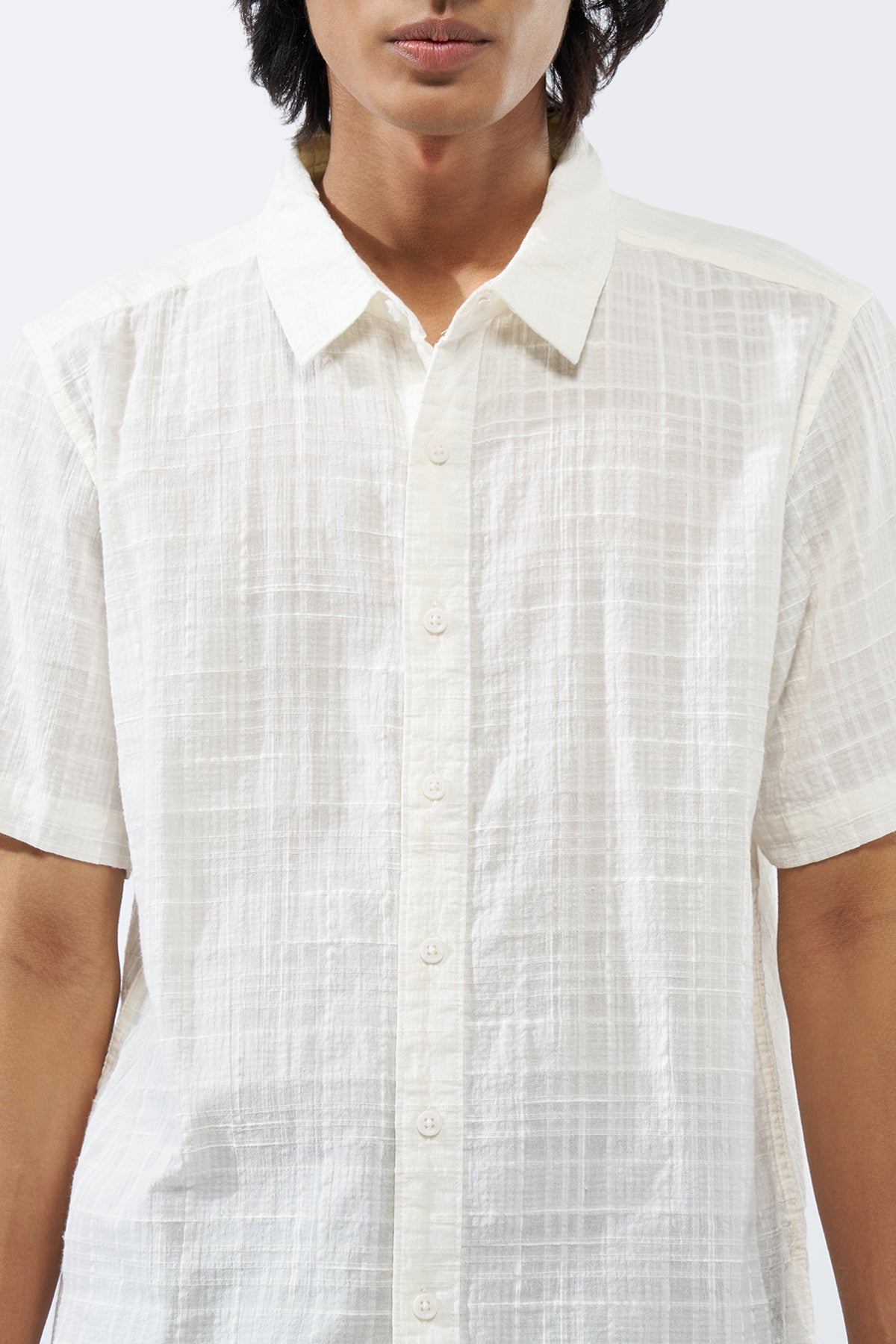 White Textured Regular Fit Shirt for Men - Image 3