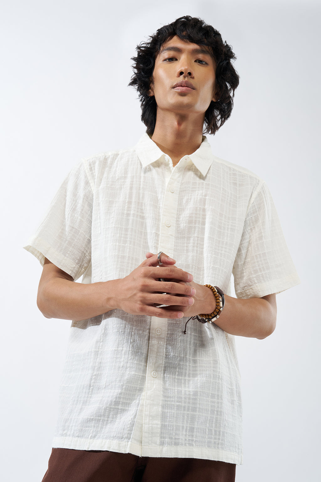 White Textured Regular Fit Shirt for Men - Image 2