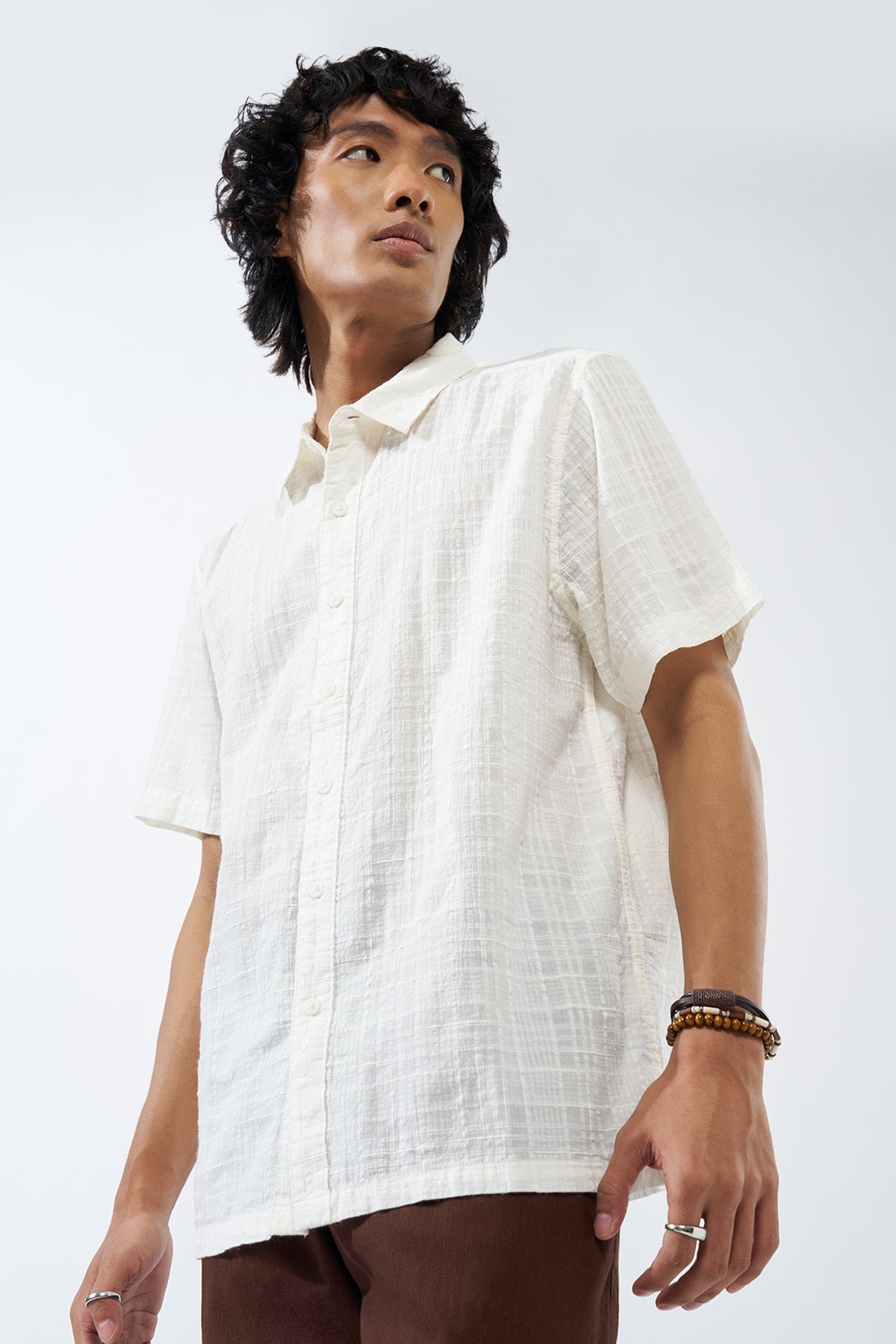 White Textured Regular Fit Shirt for Men - Image 4