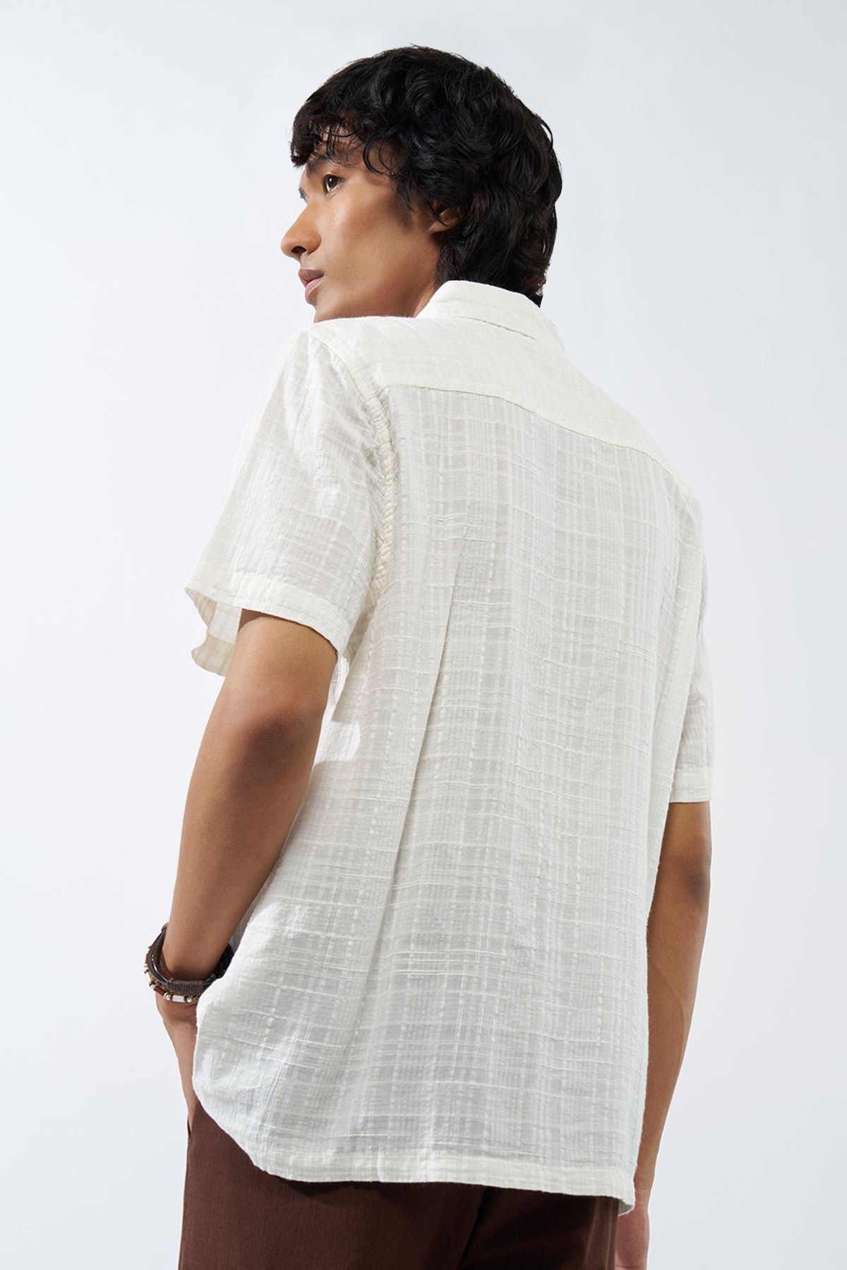 White Textured Regular Fit Shirt for Men - Image 5