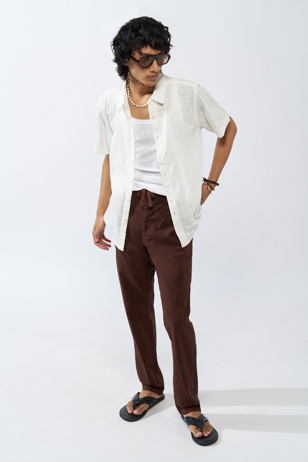 White Textured Regular Fit Shirt for Men - Image 6