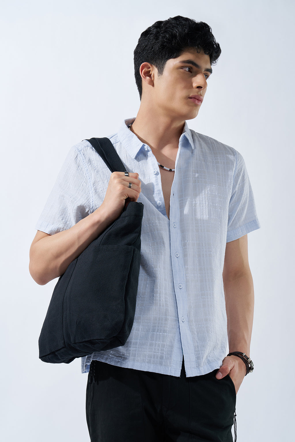 Light Blue Textured Shirt for Men - Image 1