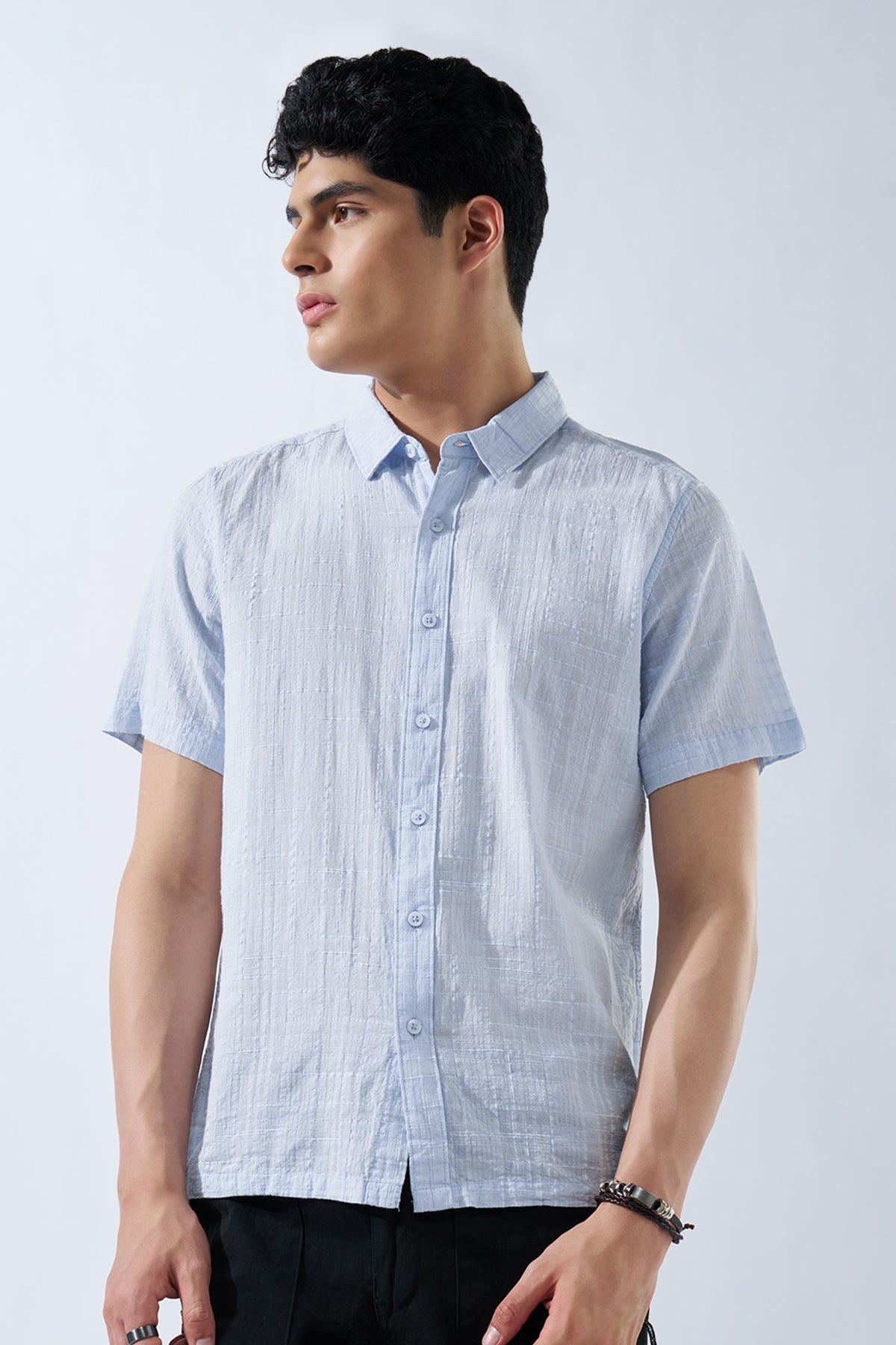 Light Blue Textured Shirt for Men - Image 2