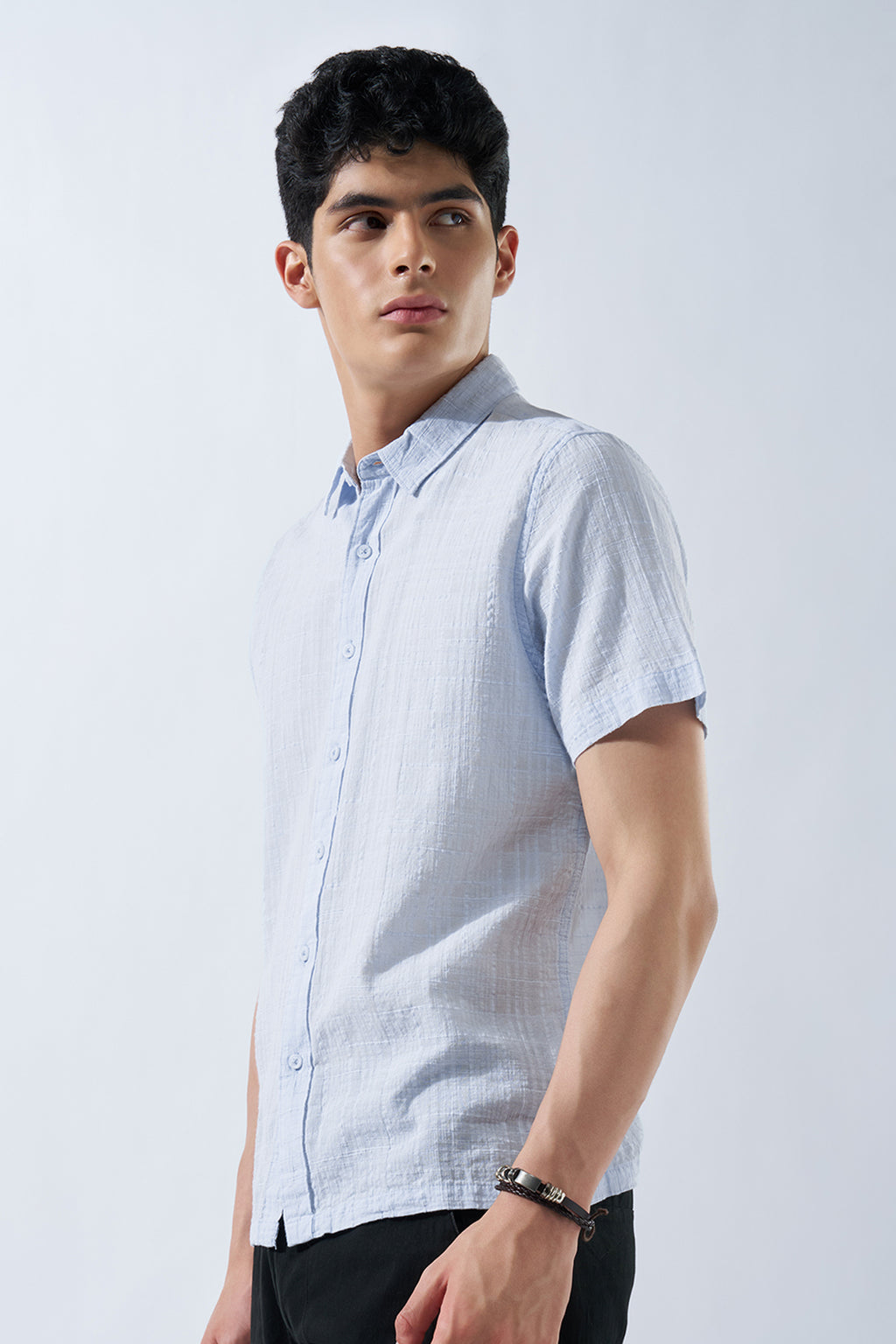 Light Blue Textured Shirt for Men - Image 4