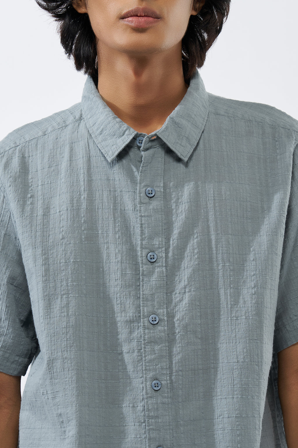 Grey Textured Regular Fit Shirt for Men - Image 3