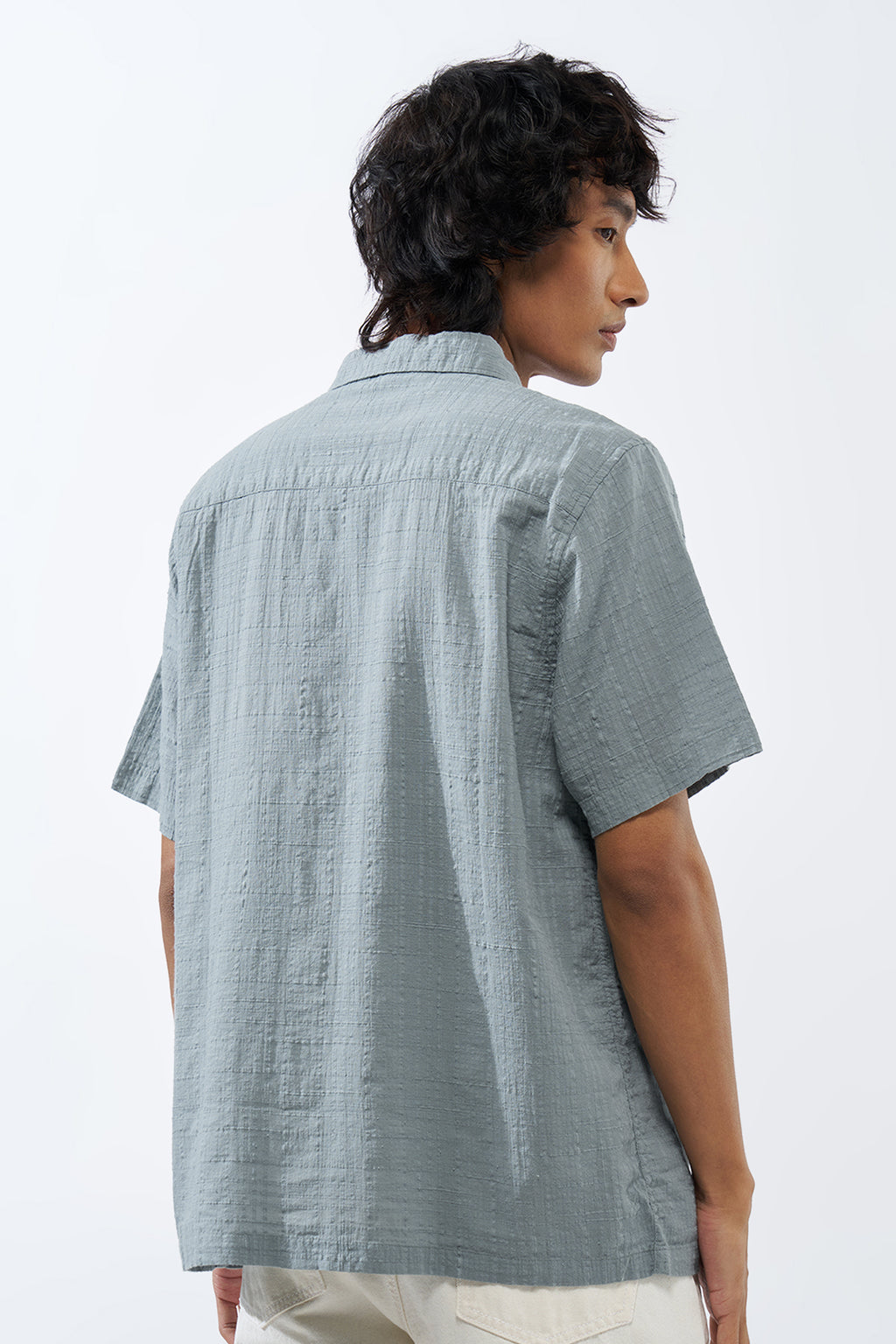 Grey Textured Regular Fit Shirt for Men - Image 5
