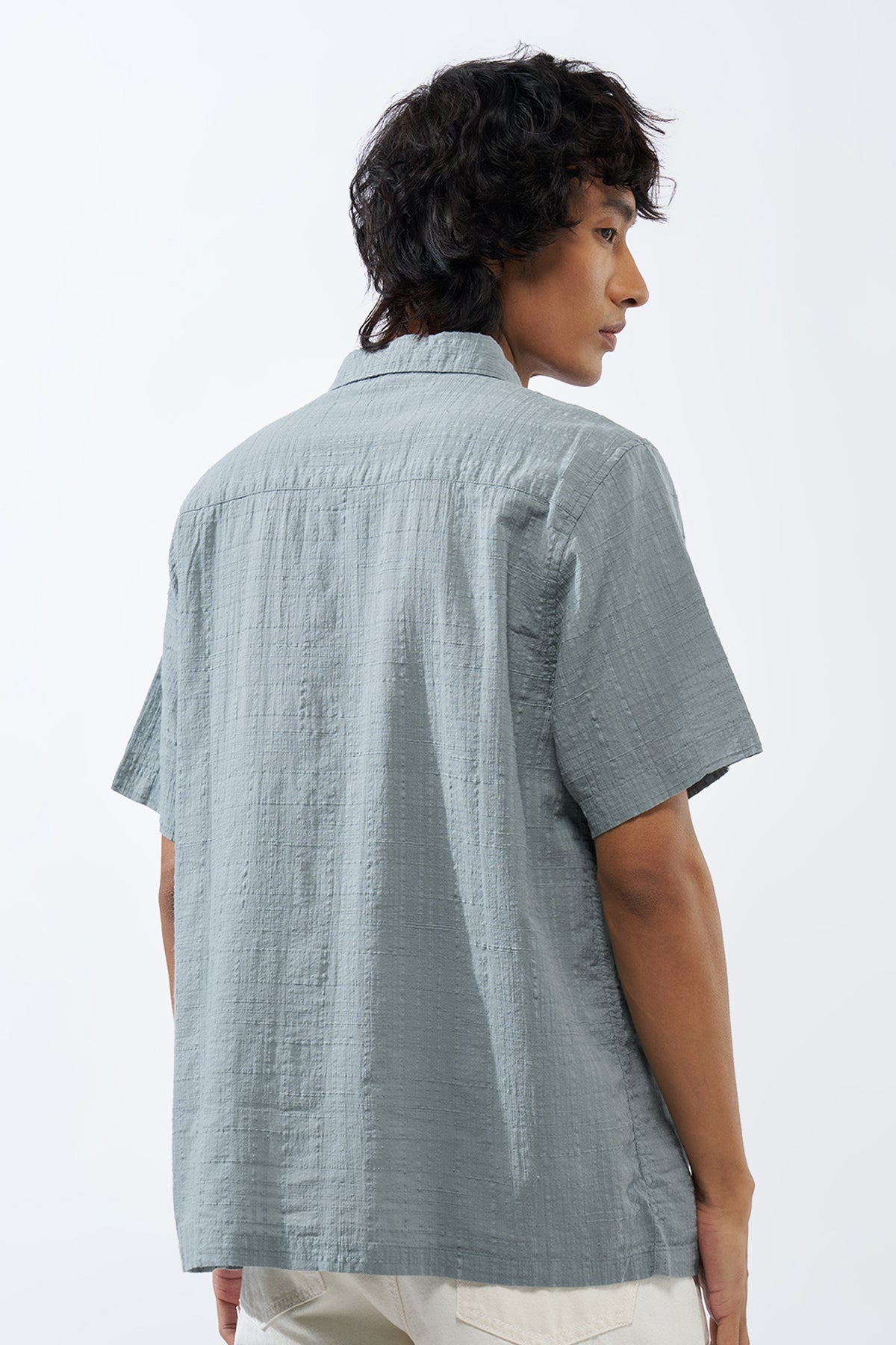 Grey Textured Regular Fit Shirt for Men - Image 5
