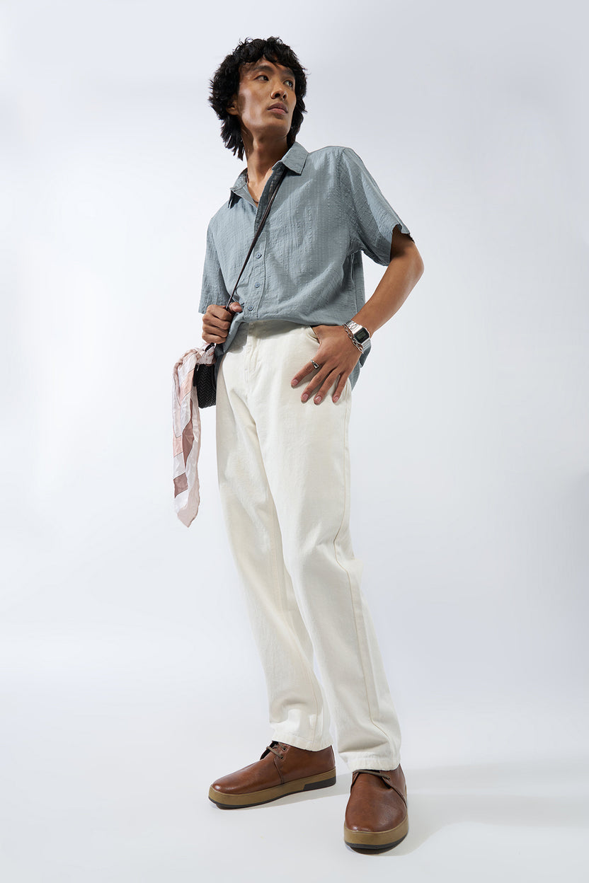 Grey Textured Regular Fit Shirt for Men - Image 6