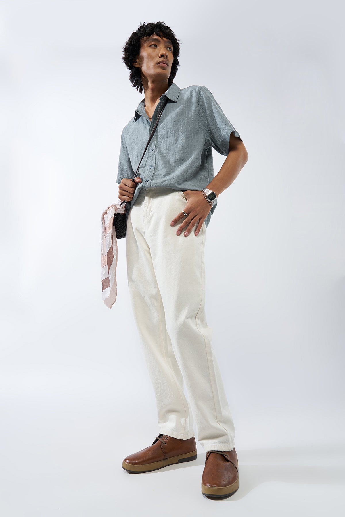 Grey Textured Regular Fit Shirt for Men - Image 6