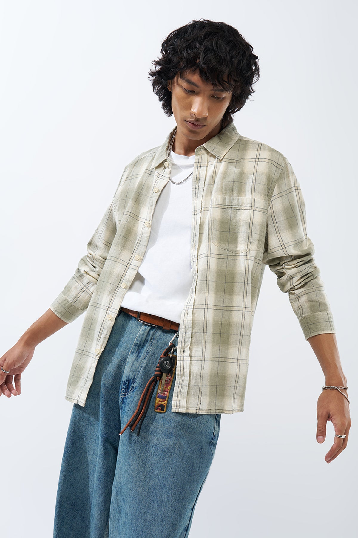 Green Checked Regular Fit Shirt for Men - Image 1