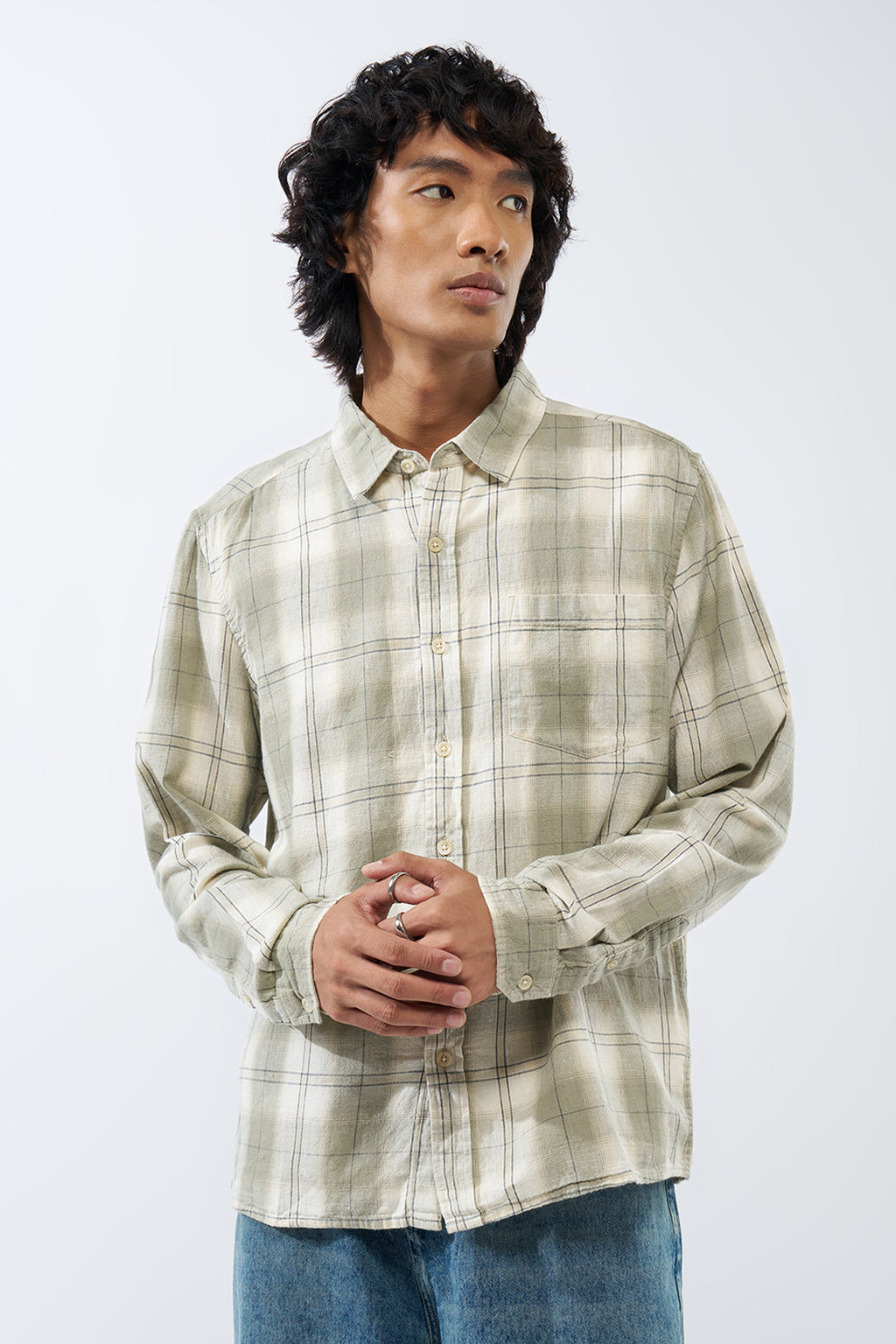 Green Checked Regular Fit Shirt for Men - Image 2