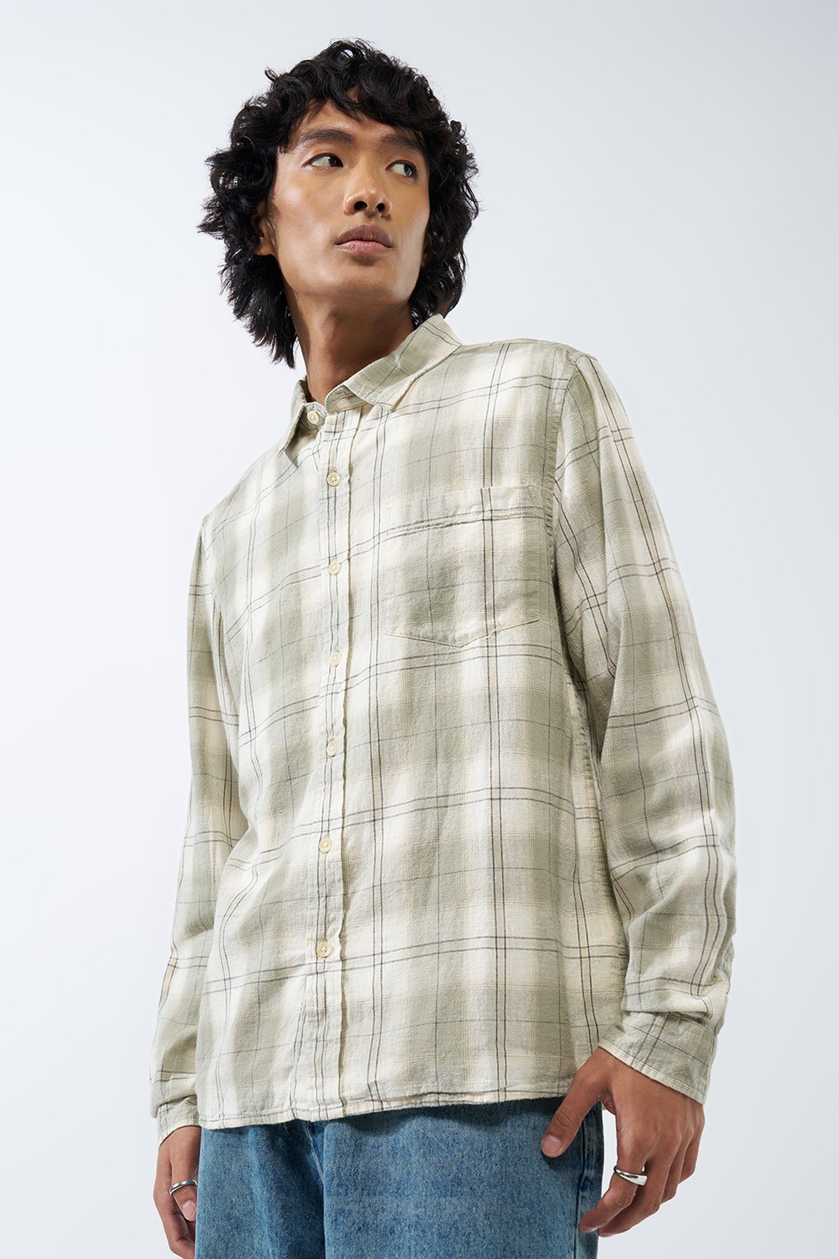 Green Checked Regular Fit Shirt for Men - Image 4