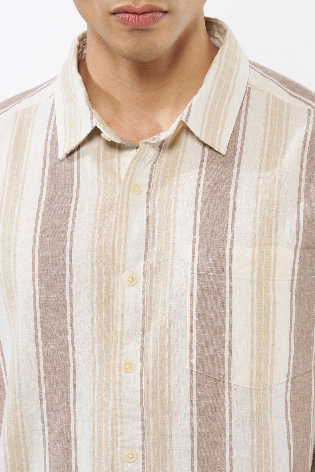 Beige Striped Regular Fit Shirt for Men - Image 3