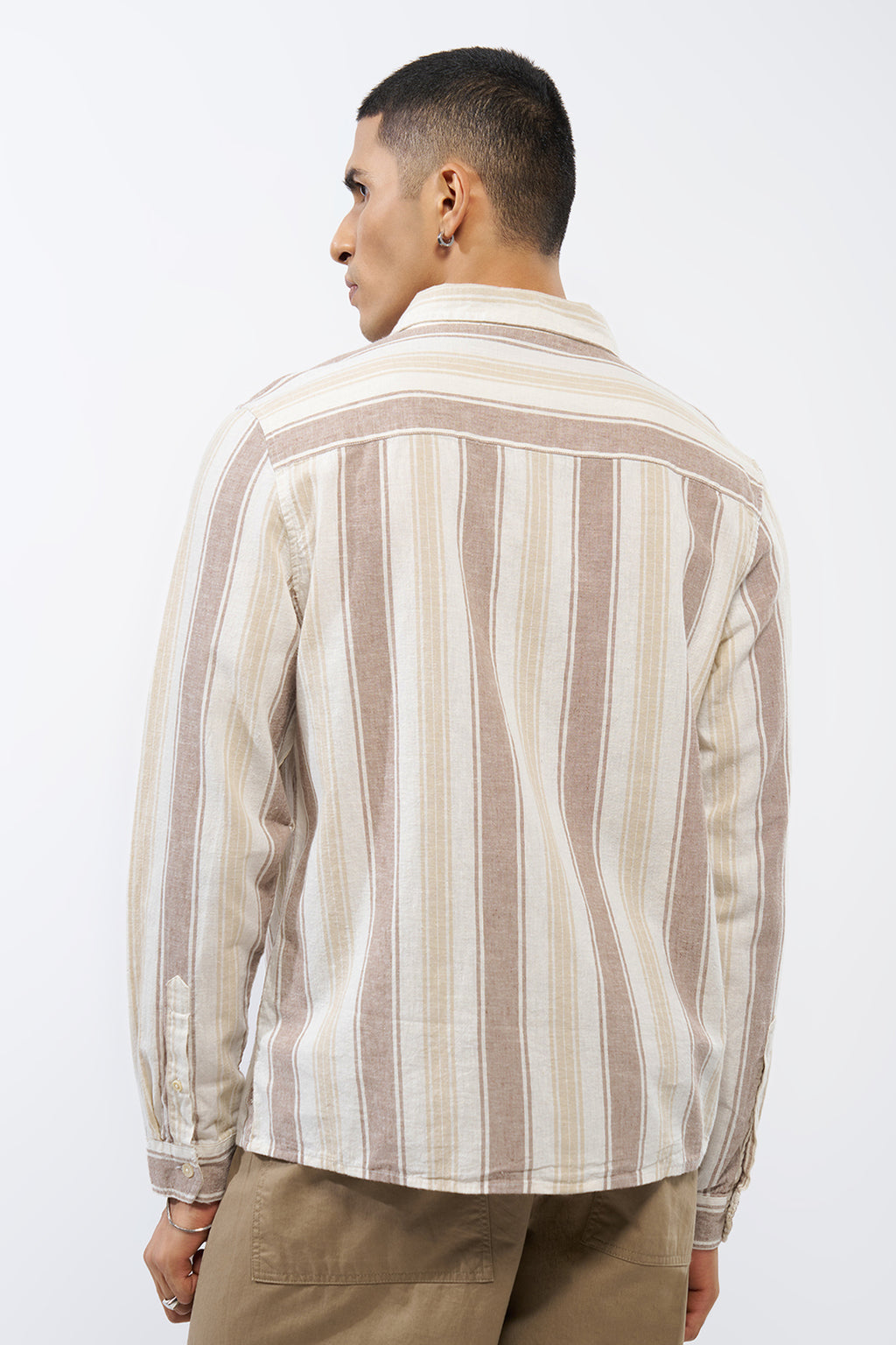Beige Striped Regular Fit Shirt for Men - Image 5