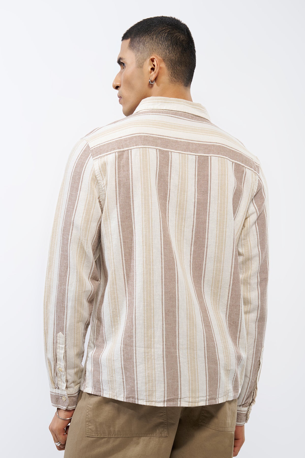 Beige Striped Regular Fit Shirt for Men - Image 5