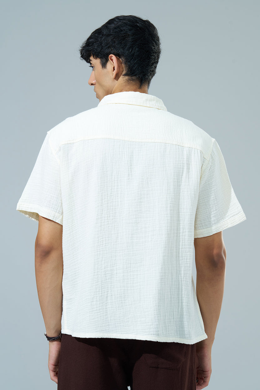 Off White Embroidered Regular Fit Casual Shirt For Men - Image 5