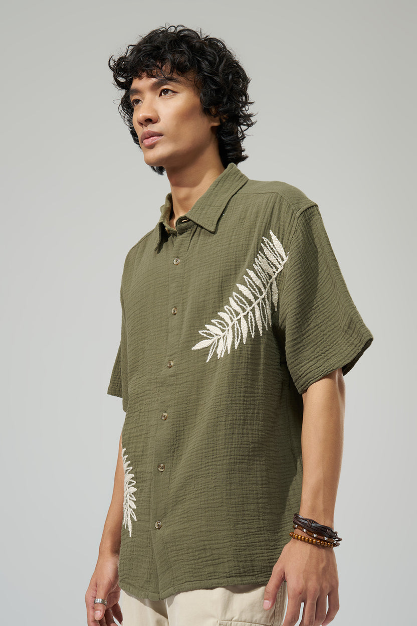 Olive Embroidered Shirt For Men - Image 4