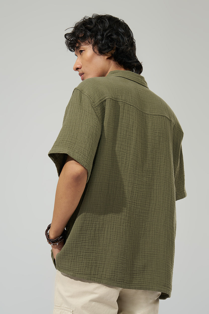 Olive Embroidered Shirt For Men - Image 5