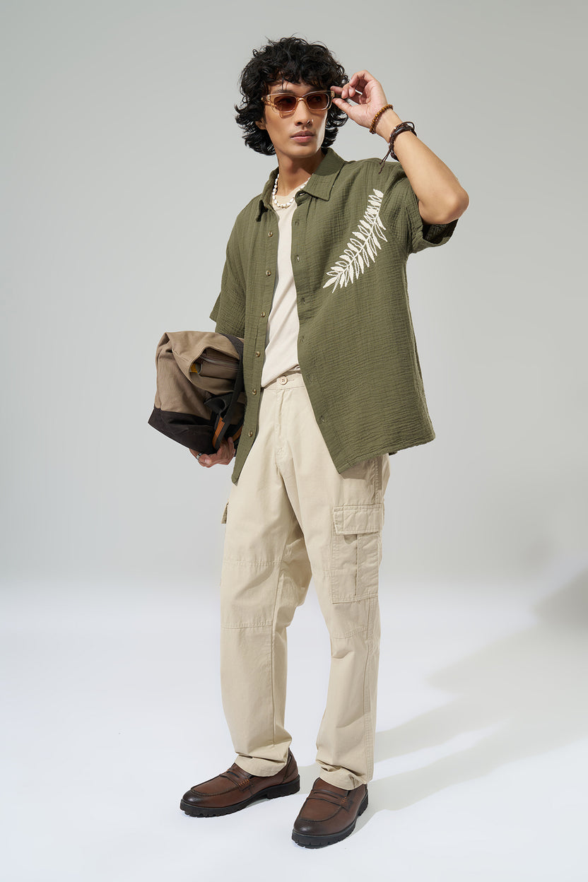 Olive Embroidered Shirt For Men - Image 6